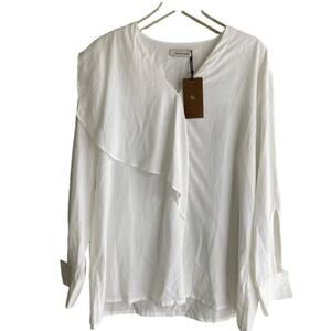 Gentle Herd Blouse Top Size L Ivory Tencel Linen Cuffed Long Sleeve Popover